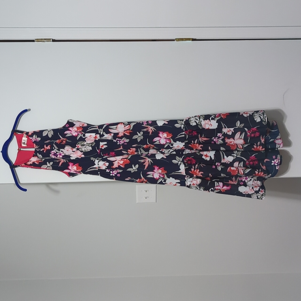 Eliza J Navy Orchid Print Maxi Dress